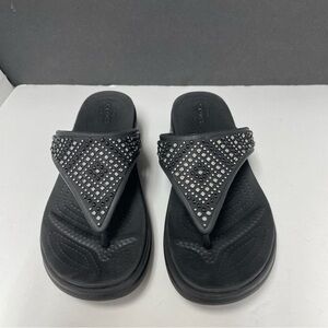 Crocs Monterey Sandals womens 7 Toe Post Black Shimmer‎ Embellished